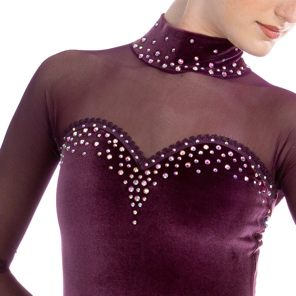 EliteXpression Figure Skating Dress „Classic Velvet Beaded“, plum